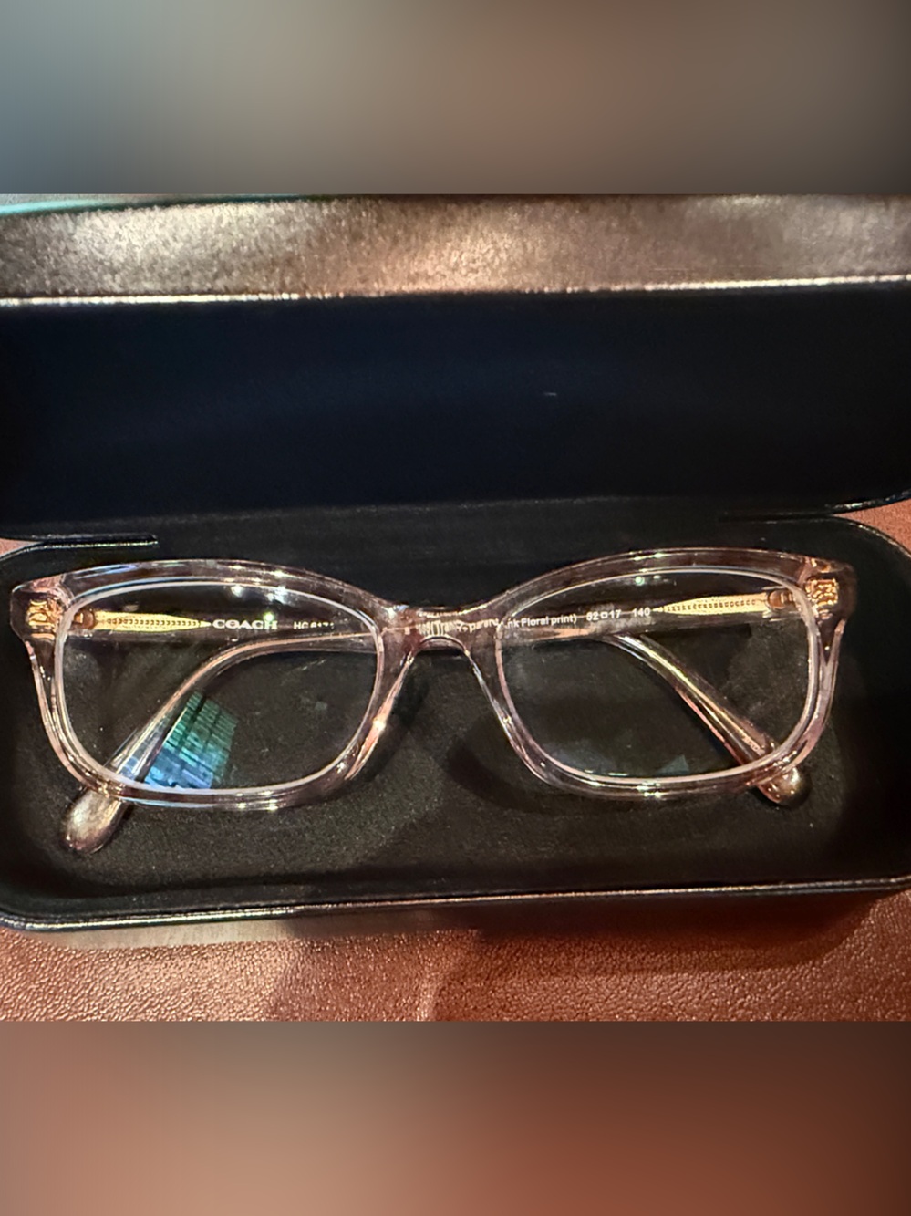 Prescription Coach Pink Transparent Glasses for Women with glass case